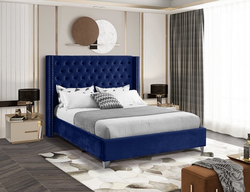 Dunmore Royal Blue Velvet Button-Tufted Wingback Platform Bed 7