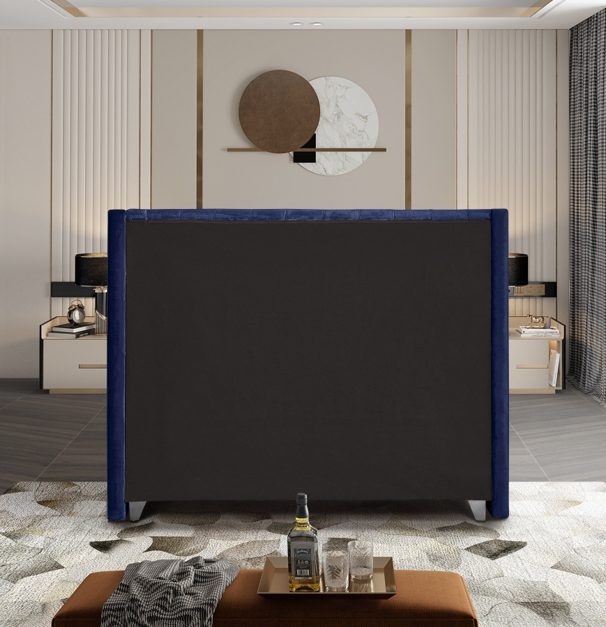 Dunmore Royal Blue Velvet Button-Tufted Wingback Platform Bed 10