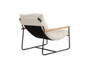 Beige Tufted Accent Chair with Wood Arms and Black Metal Frame view 1
