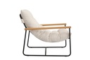 Beige Tufted Accent Chair with Wood Arms and Black Metal Frame view 3