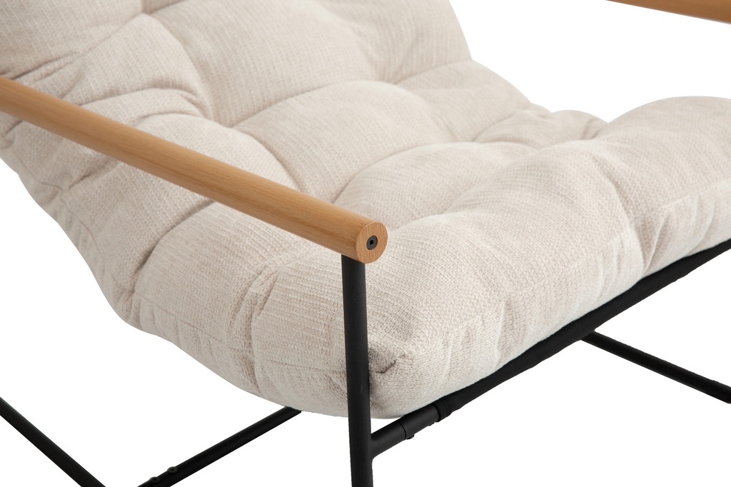 Beige Tufted Accent Chair with Wood Arms and Black Metal Frame view 5