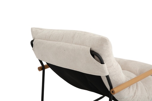 Beige Tufted Accent Chair with Wood Arms and Black Metal Frame 8