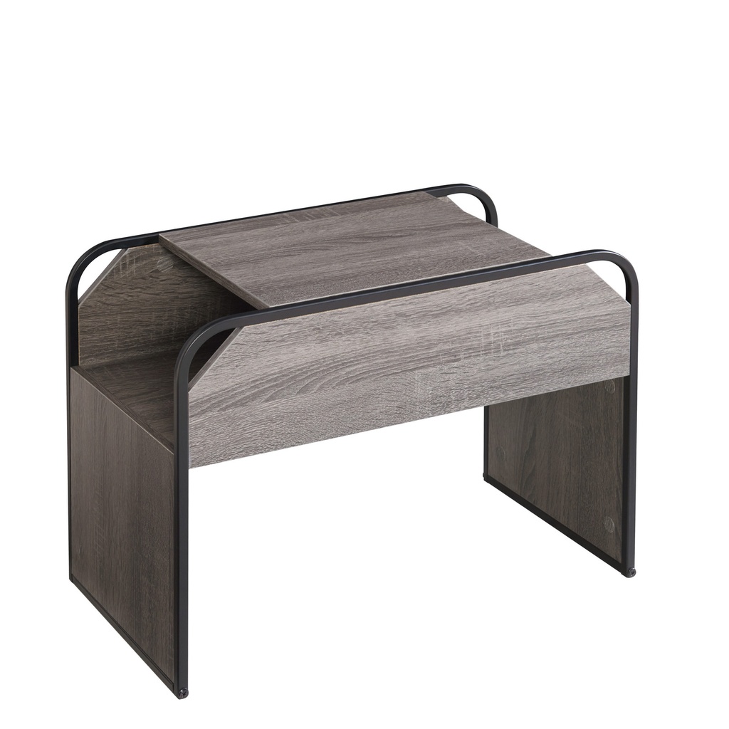 Grey Oak C-Shape Side Table with Storage view 1