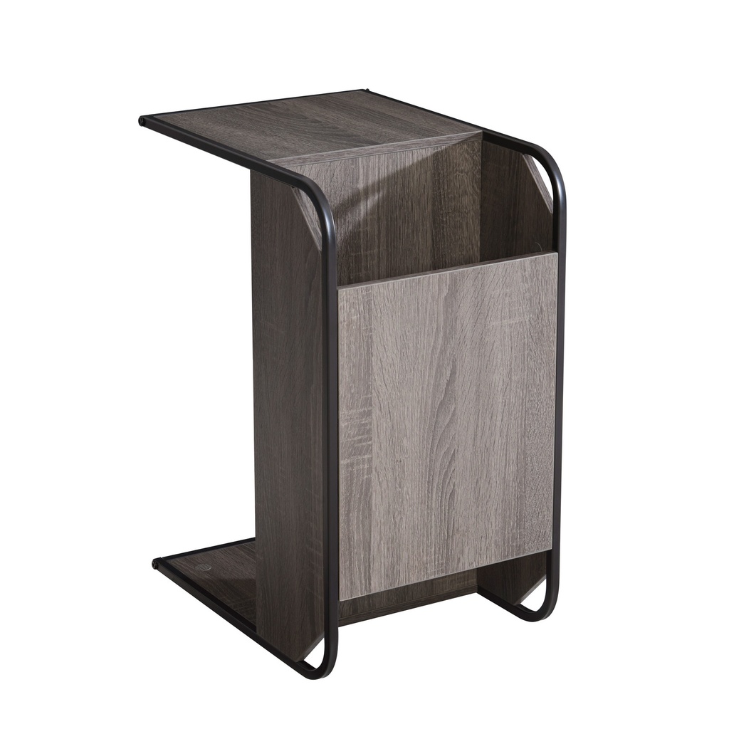 Grey Oak C-Shape Side Table with Storage view 2