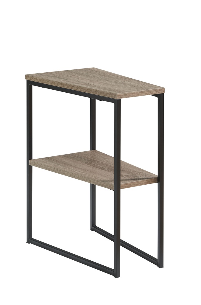 Wood-Look C-Shape Side Table with Black Steel Frame view 1