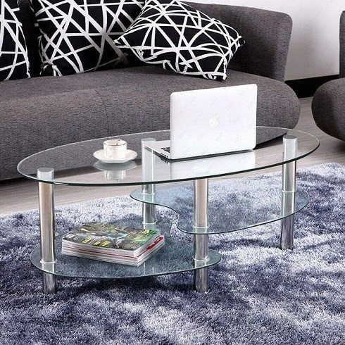 Clear Tempered Glass Coffee Table with Chrome Legs view 1