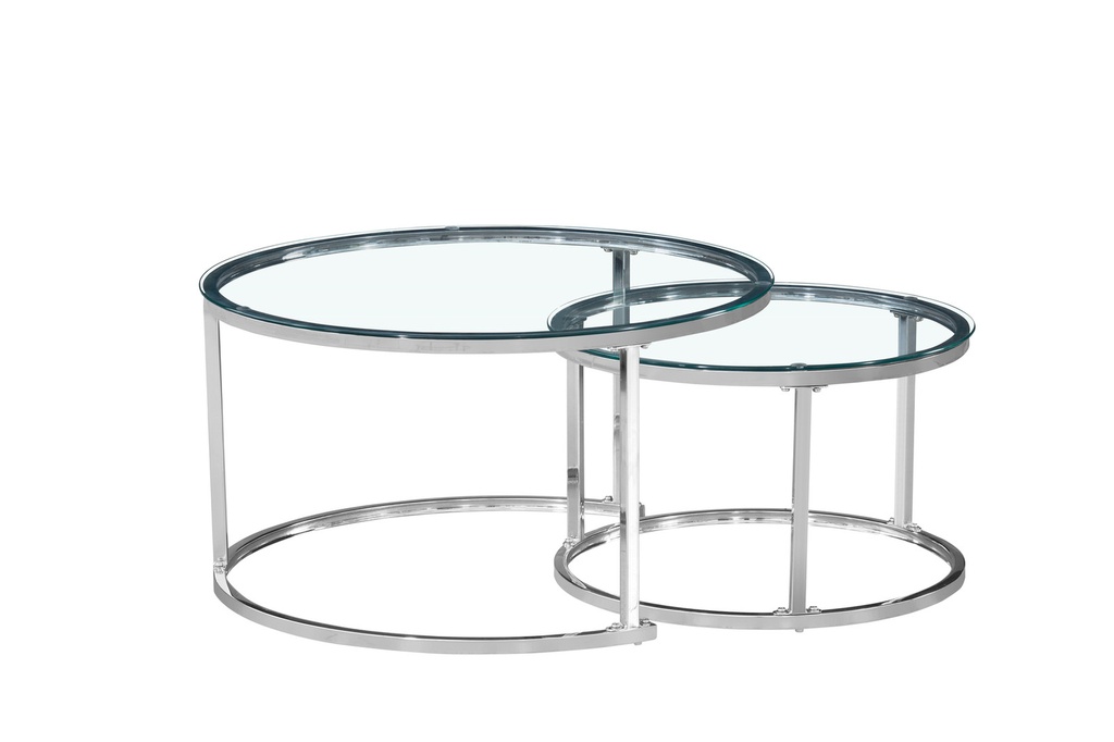 Chrome Glass Top Round Nesting Coffee Tables (Set of 2) view 1