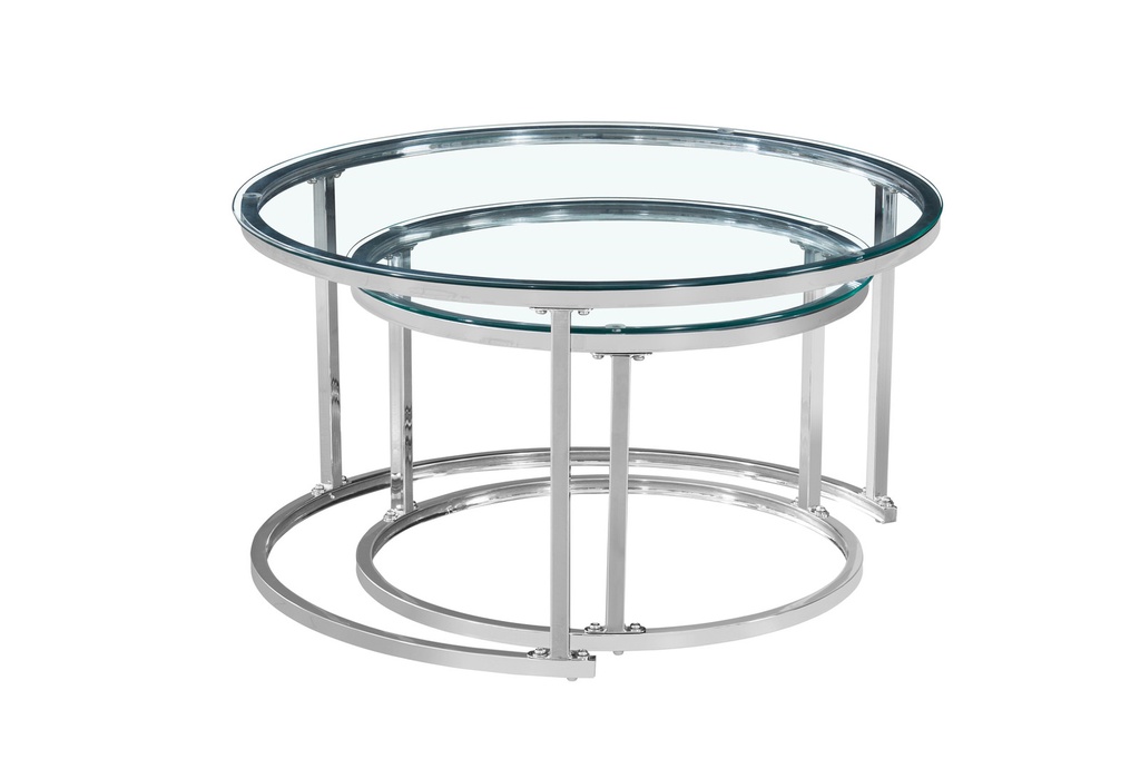 Chrome Glass Top Round Nesting Coffee Tables (Set of 2) view 2