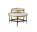 Pandora Marble Sintered Stone Round Coffee Table Set of 2 with Black and Gold Base view 1