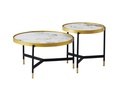 Pandora Marble Sintered Stone Round Coffee Table Set of 2 with Black and Gold Base view 2