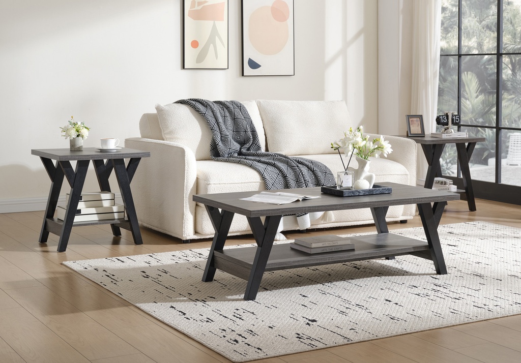 Black Leg Wood 3-Piece Coffee Table Set with Shelf view 1
