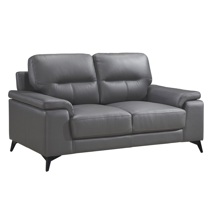 Mischa Dark Grey Leather-Match Loveseat view 1