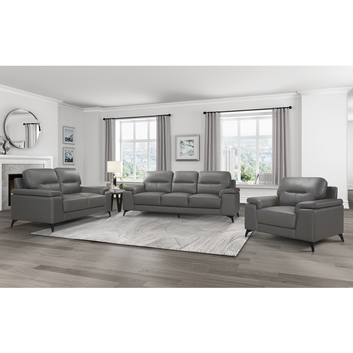 Mischa Dark Grey Leather-Match Loveseat view 3