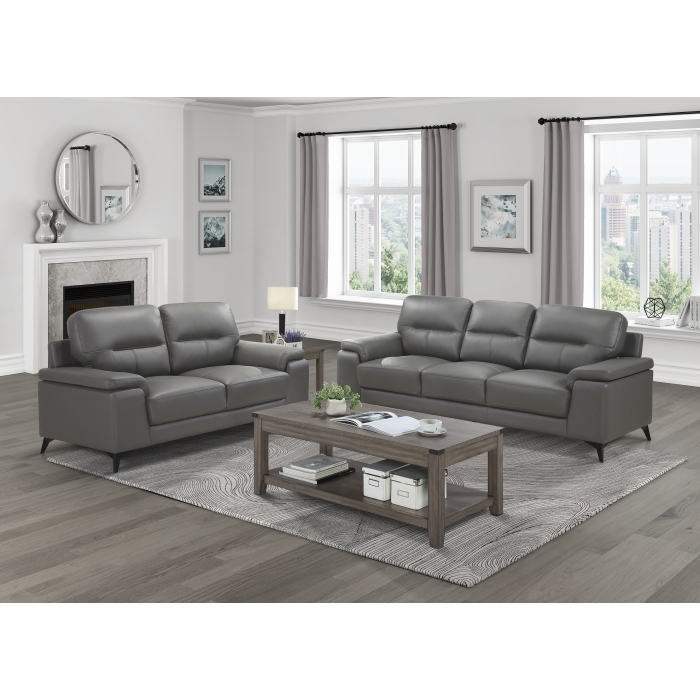 Mischa Dark Grey Leather-Match Loveseat view 4