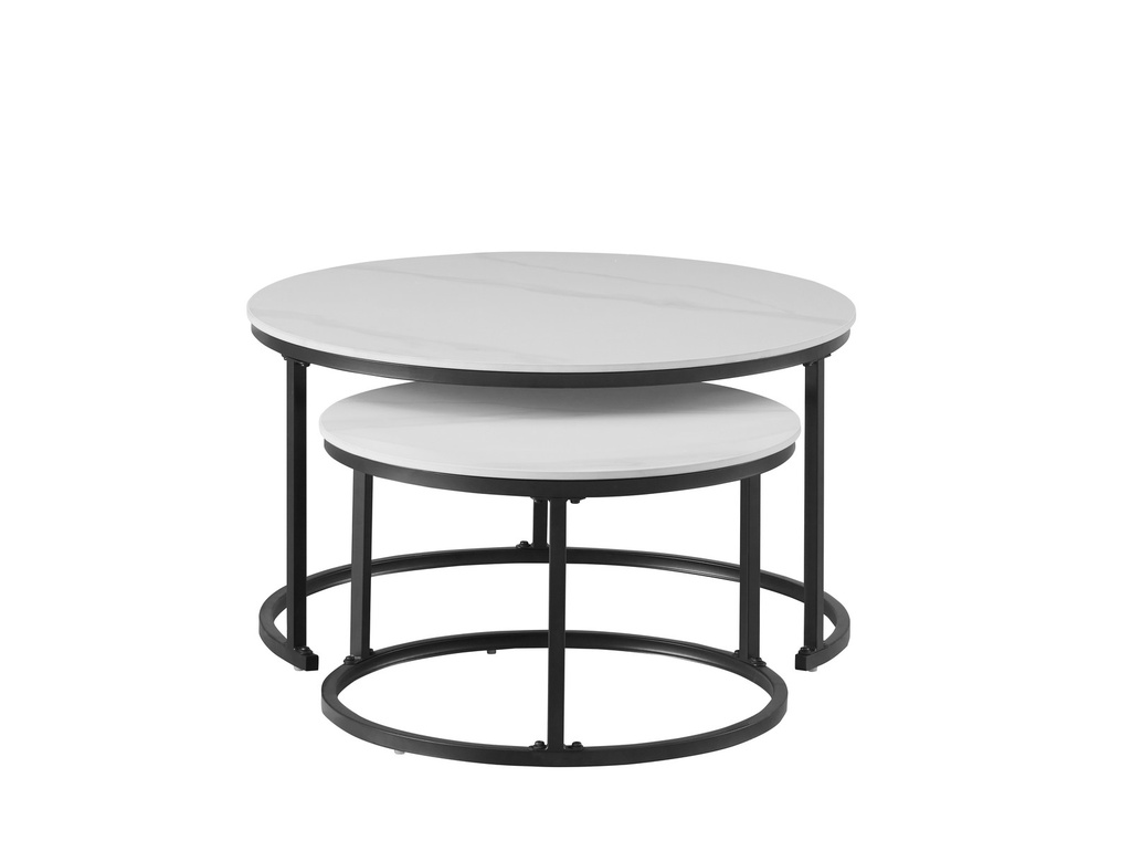 Snowy White Marble Sintered Stone Round Coffee Table Set of 2 view 2