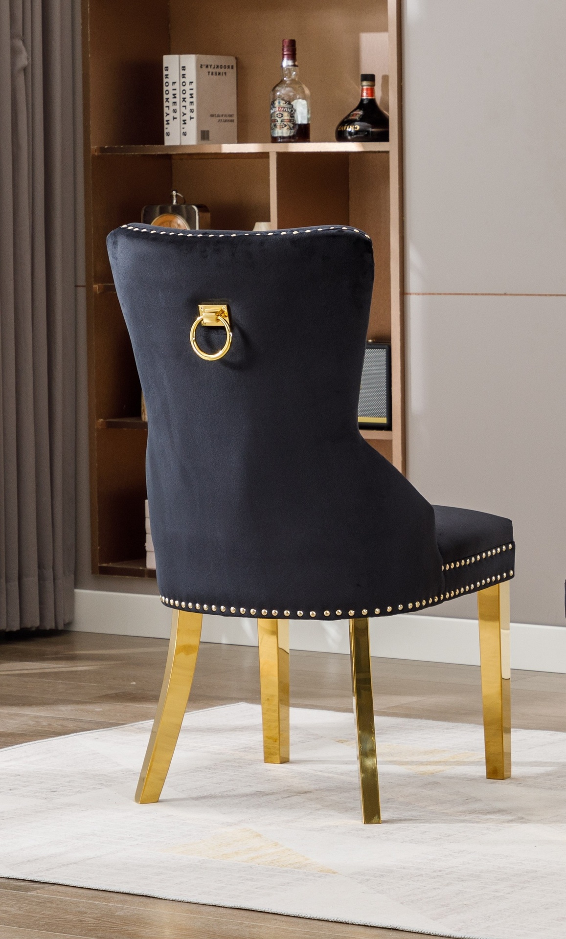 Nailhead Tufted Wingback Velvet Dining Chair with Gold Legs 3