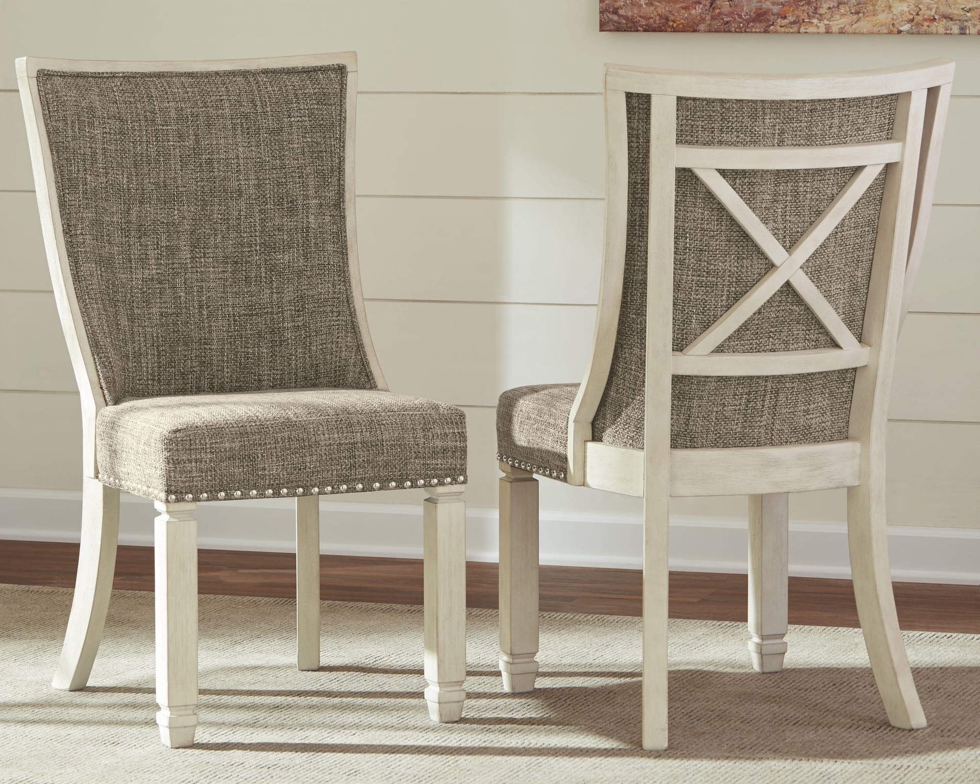 Bolanburg Antique White Upholstered Dining Side Chair (Cross-Back) 4