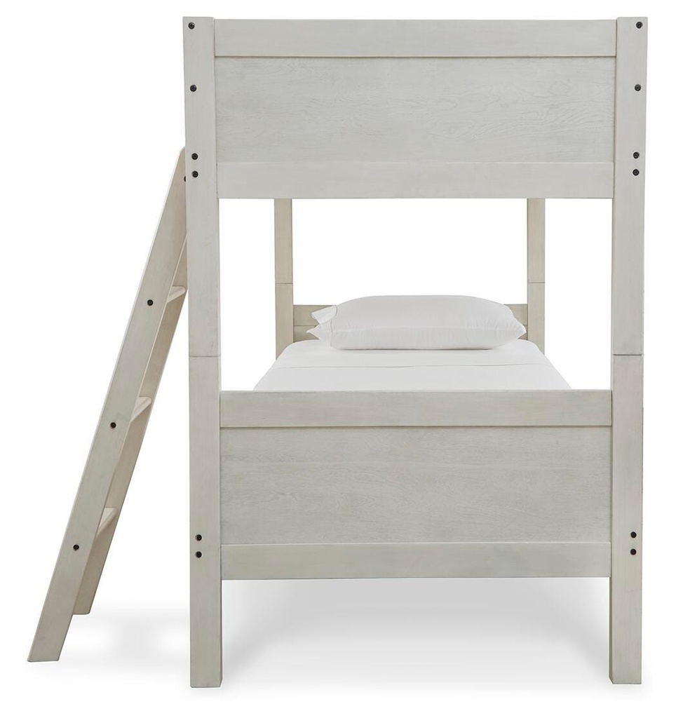 Robbinsdale Antiqued White Twin over Twin Bunk Bed with Ladder view 1