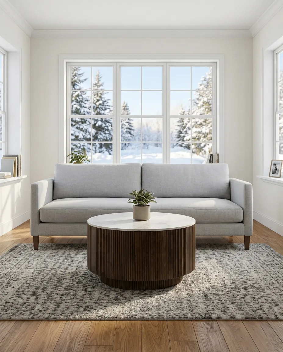 Reyna Round White Marble Coffee Table with Hidden Storage (Walnut) 11