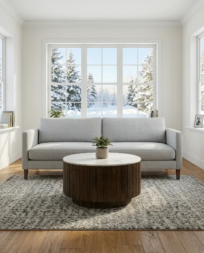 Reyna Round White Marble Coffee Table with Hidden Storage (Walnut) 11