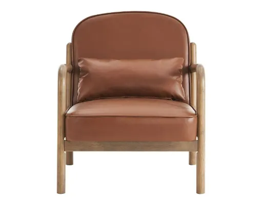 Fani Mid-Century Leatherette Accent Chair (Saddle) 7