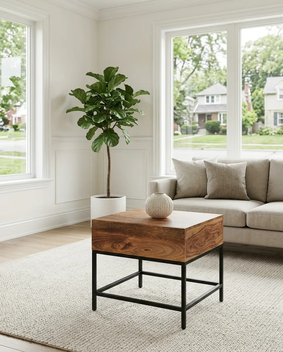 Ojas Mango Wood Accent Table with Drawer (Natural) 5