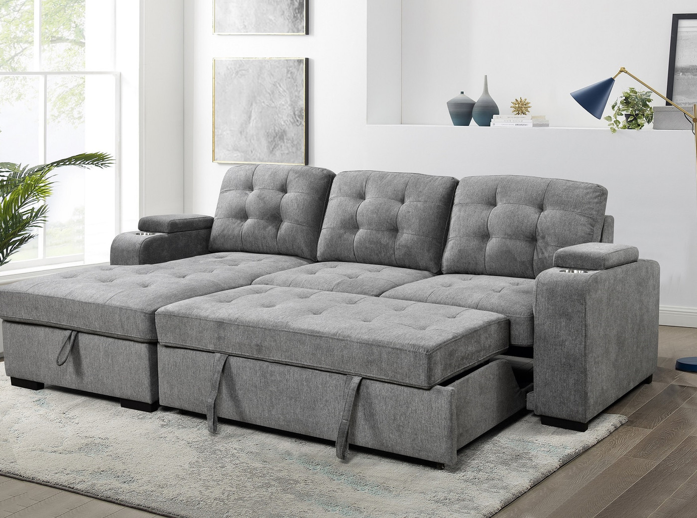 Okanagan Sofa Bed Sectional with Arm Storage (Grey) 3