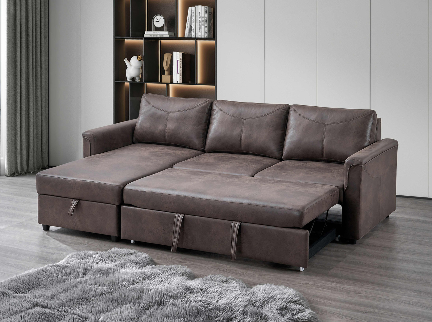 Pokhara Smart Charging Sofa Bed Sectional with Storage (Brown) 3