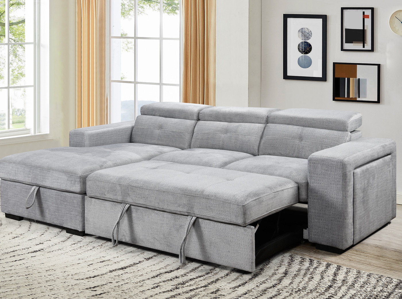 Whistler Adjustable-Headrest Sofa Bed Sectional (Grey) 2