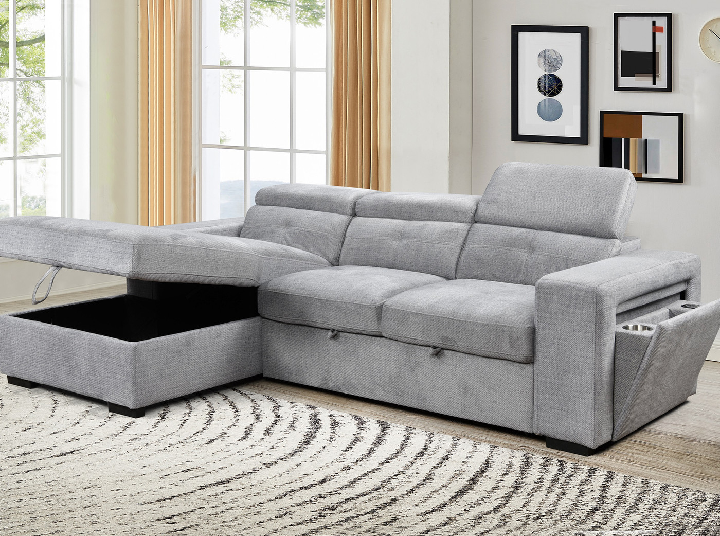 Whistler Adjustable-Headrest Sofa Bed Sectional (Grey) 3