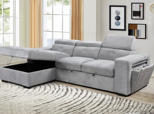 Whistler Adjustable-Headrest Sofa Bed Sectional (Grey) 3