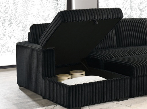 Manaslu Corduroy Storage Sofa Bed Sectional with Left-Facing Chaise (Black) 3