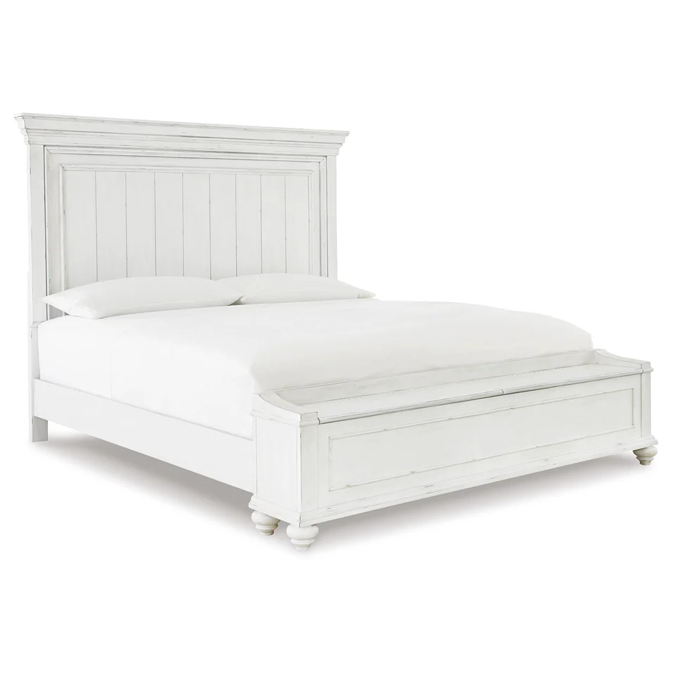 Kanwyn Antiqued White Panel Bed with Storage Bench