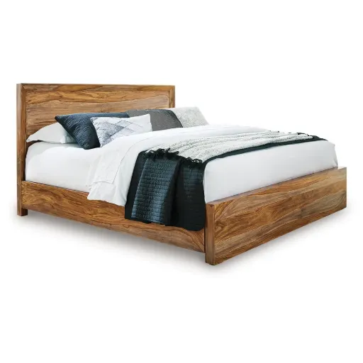 Dressonni Natural Wood-Tone Low-Profile Panel Bed 5