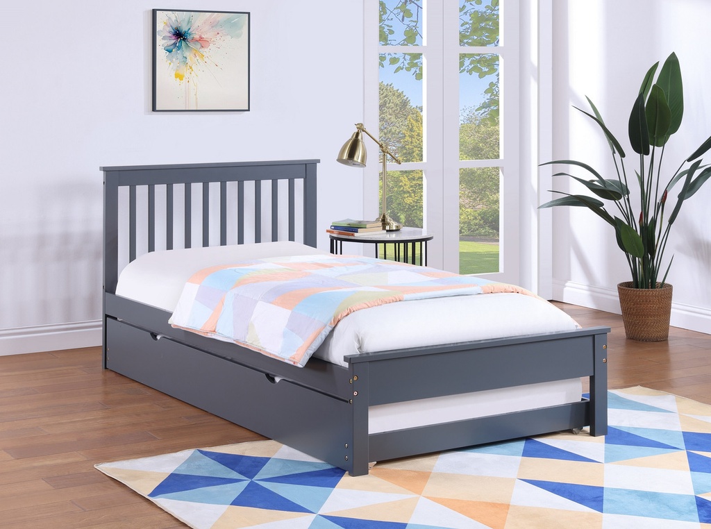 Ghandruk Mission-Style Solid Wood Single Bed Frame (Gray)