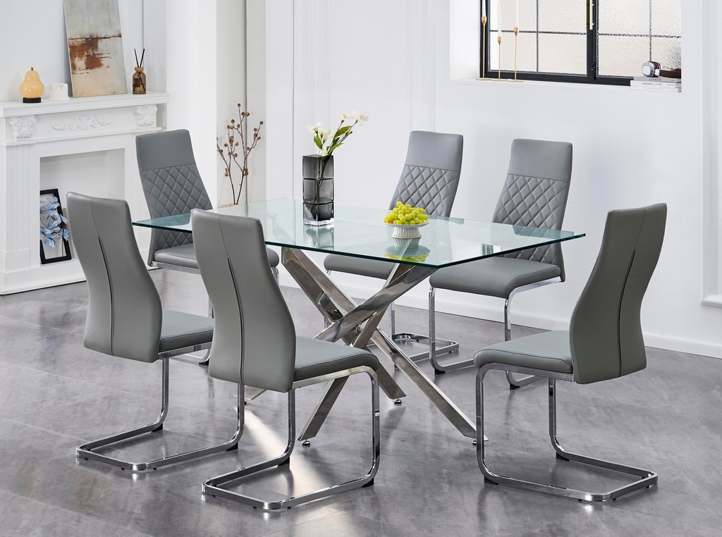 Yoho Tempered Glass & Chrome Dining Set (7-Piece)