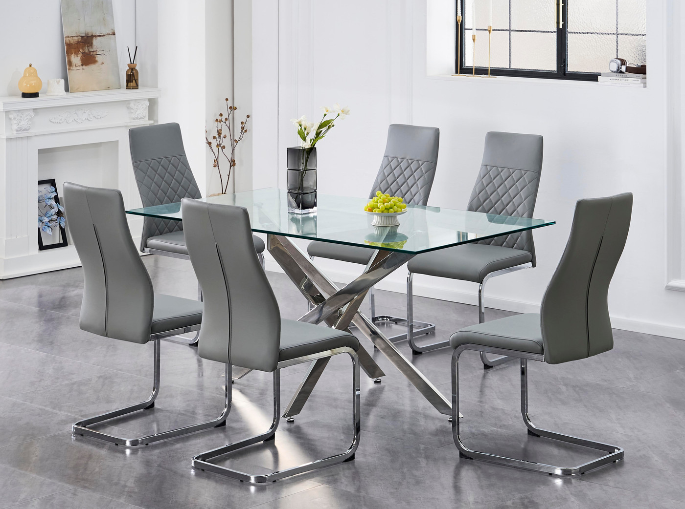 Yoho Tempered Glass & Chrome Dining Set (7-Piece) 4