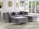 Patan Deep-Tufted Velvet Sectional (Grey)