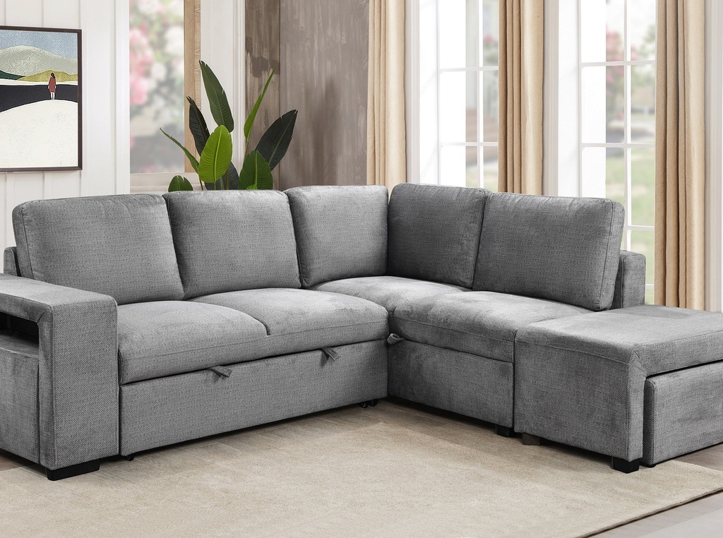 Nahanni Storage Sofabed Sectional with Ottomans (Grey)