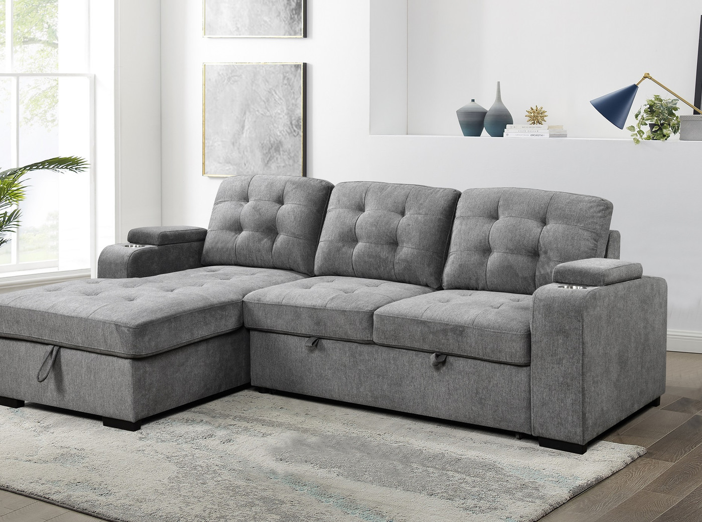 Okanagan Sofa Bed Sectional with Arm Storage (Grey) 4