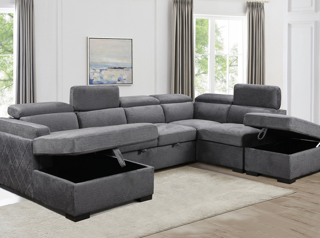 [9090] Annapurna Grand Storage Sofabed Sectional (Grey)