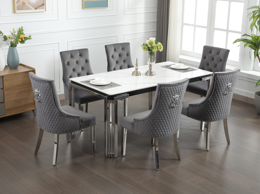 Manakamana Ceramic Marble & Velvet Dining Set (7-Piece) (Black)