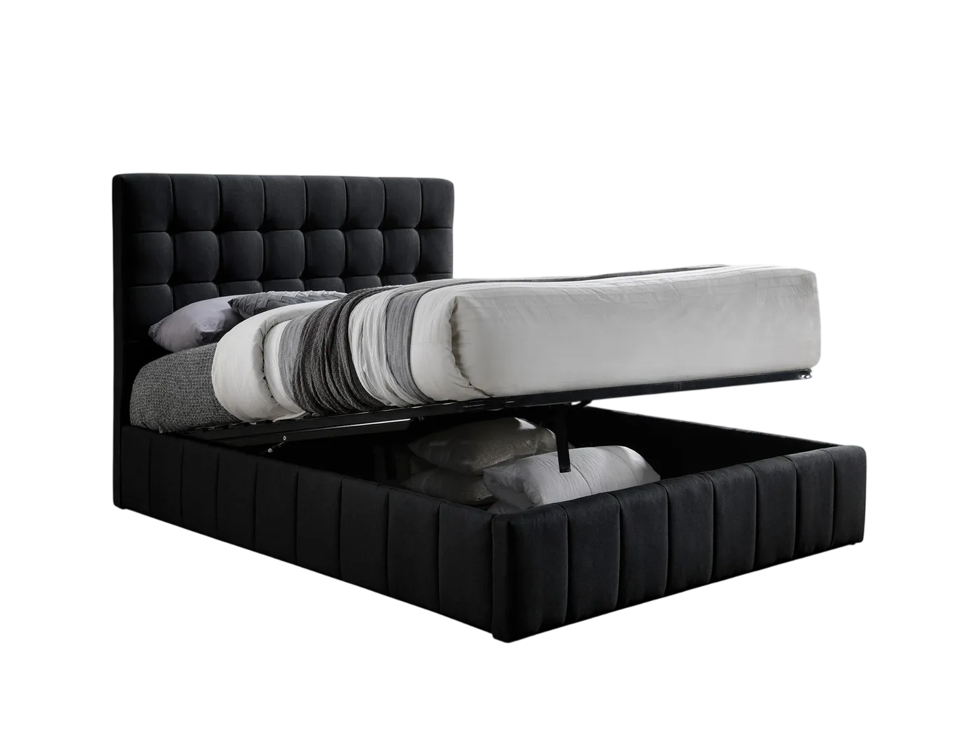Chitwan Channel-Tufted Lift Storage Bed (Black) 4