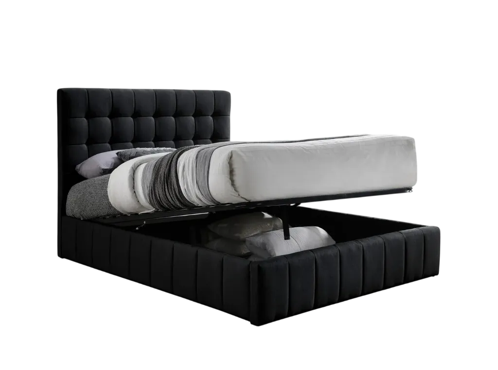 Chitwan Channel-Tufted Lift Storage Bed (Black)