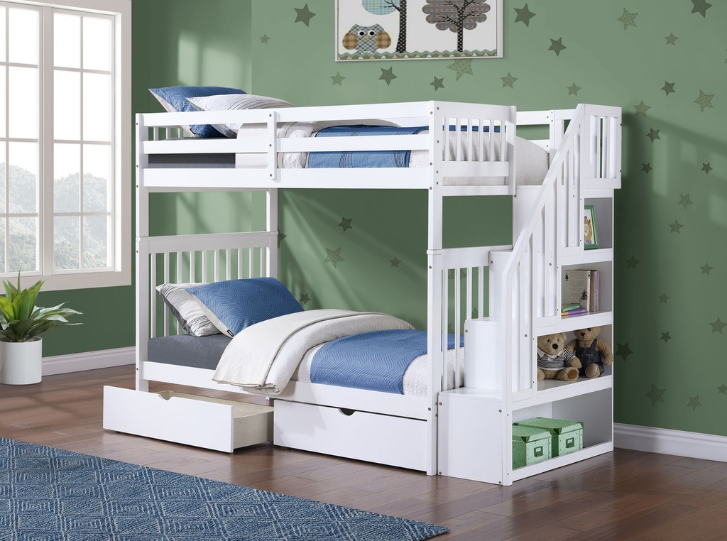 Sarangkot Twin over Twin Staircase Bunk Bed (White)