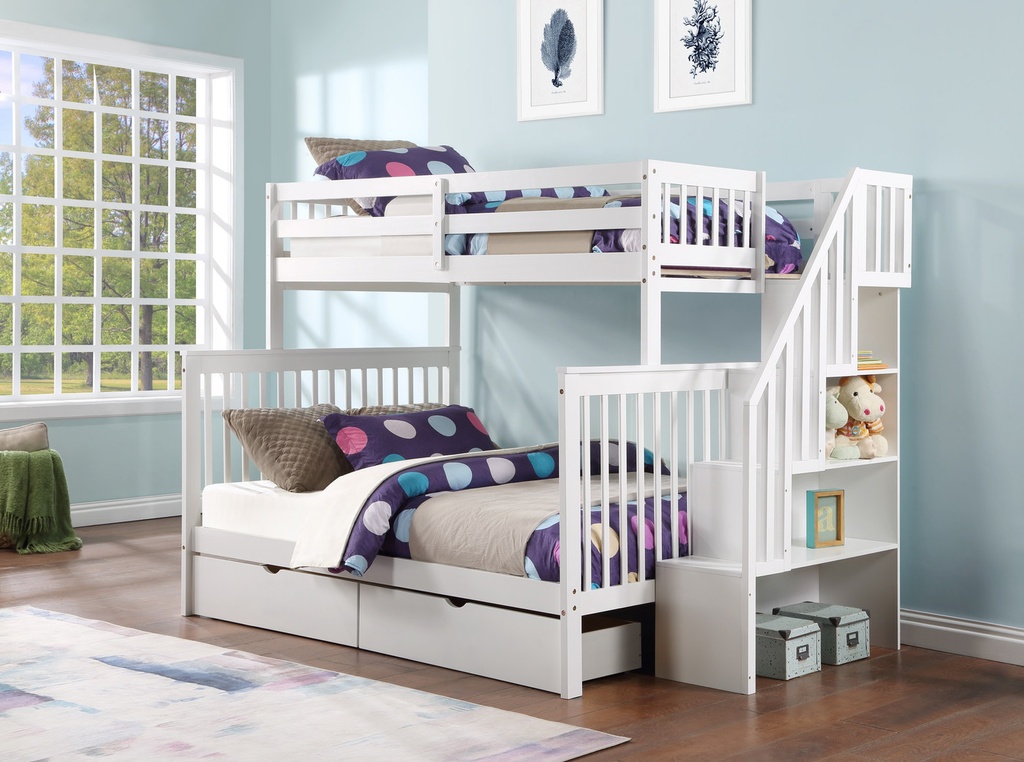 Dhulikhel Twin over Full Staircase Bunk Bed (White)