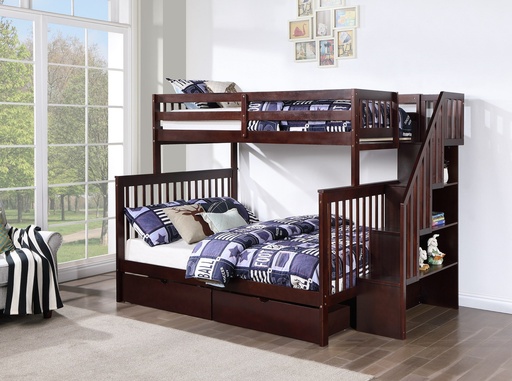 Dhulikhel Twin over Full Staircase Bunk Bed with Storage Shelves 7