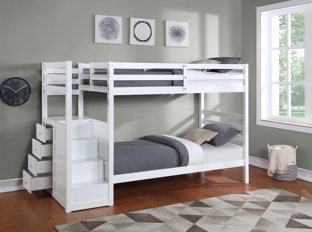Kalinchowk Grand Twin over Twin Staircase Bunk Bed (White)