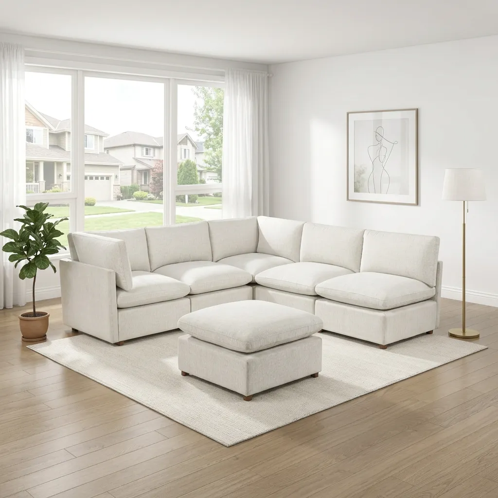 Modular Sectional Bundle: Beige Chenille