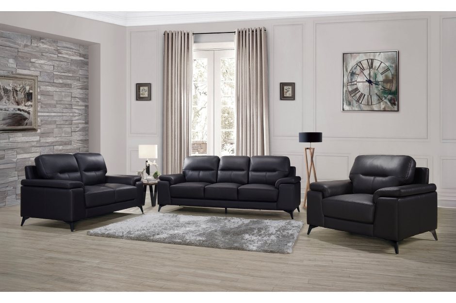 Mischa 3 Piece Sofa, Loveseat and Chair Set (Black Leather) 9